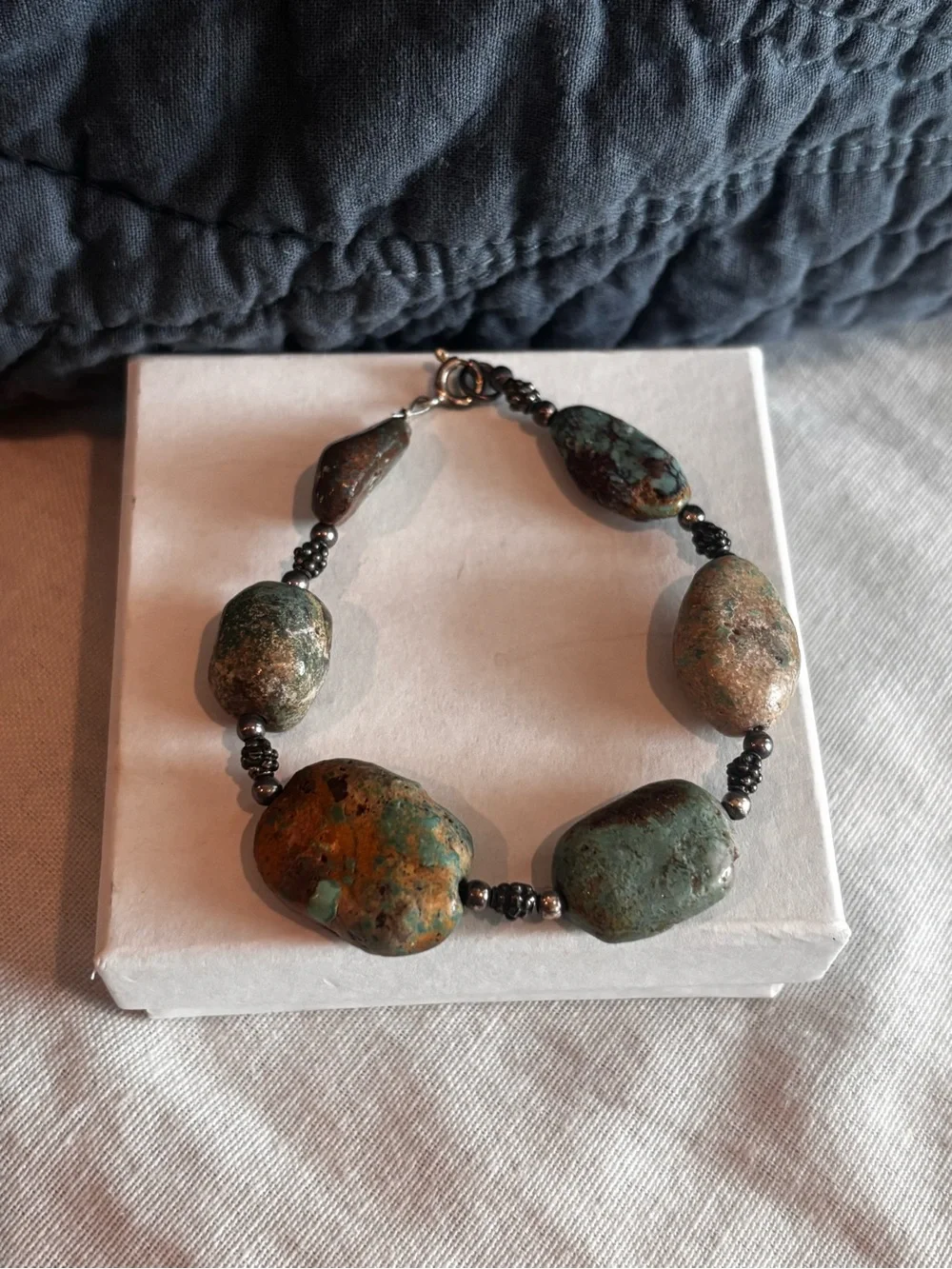 New Turquoise Stone Beaded Bracelet Rustic Boho Western Stretch Bracelet